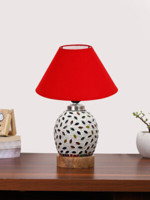 Ambika Home Red Cotton Mosaic Glass Table Lamp | Decorative Bedside Lamp for Bedroom, Living Room, Hall, Hotel, Café, Restaurant, Office & Study Room | E27 Compatible