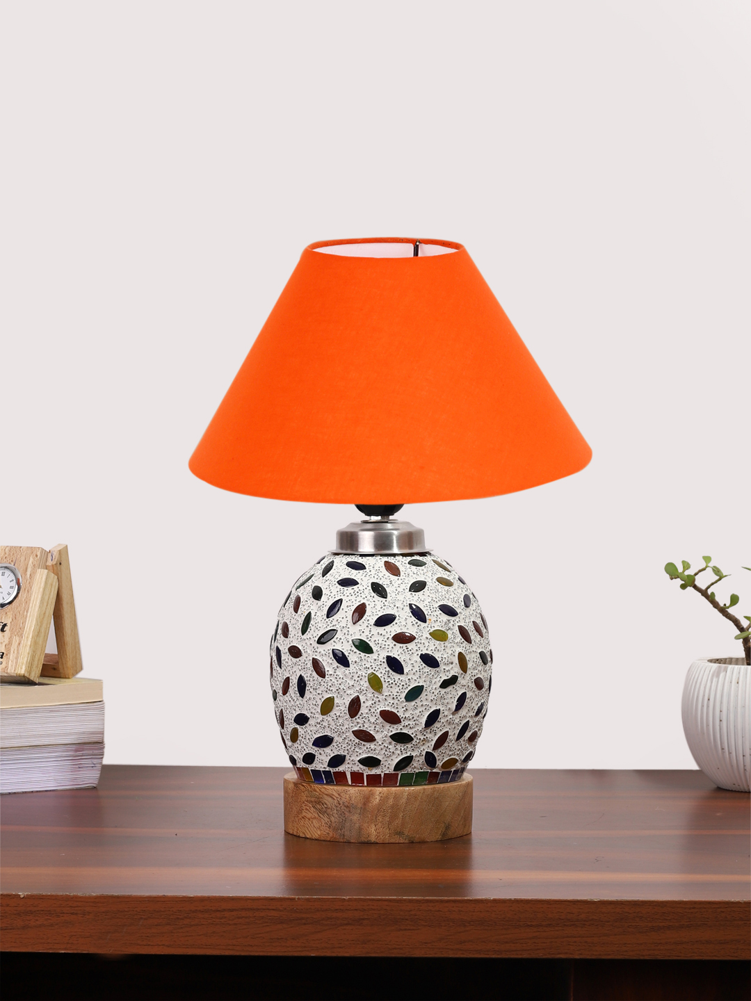 Ambika Home Orange Cotton Mosaic Glass Table Lamp | Decorative Bedside Lamp for Bedroom, Living Room, Hall, Hotel, Café, Restaurant, Office & Study Room | E27 Compatible