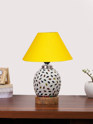 Ambika Home Yellow Cotton Mosaic Glass Table Lamp | Decorative Bedside Lamp for Bedroom, Living Room, Hall, Hotel, Café, Restaurant, Office & Study Room | E27 Compatible