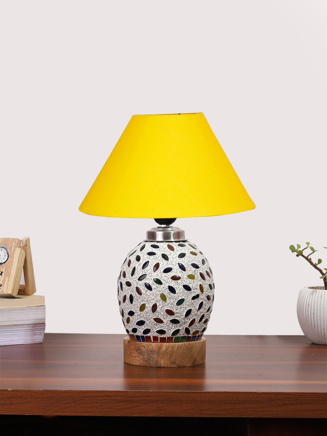 Ambika Home Yellow Cotton Mosaic Glass Table Lamp | Decorative Bedside Lamp for Bedroom, Living Room, Hall, Hotel, Café, Restaurant, Office & Study Room | E27 Compatible