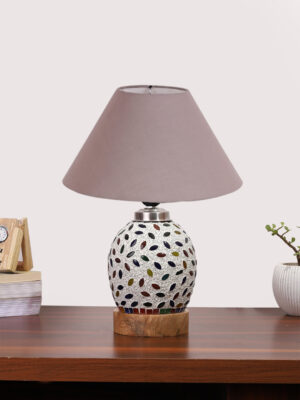 Ambika Home Grey Cotton Mosaic Glass Table Lamp | Decorative Bedside Lamp for Bedroom, Living Room, Hall, Hotel, Café, Restaurant, Office & Study Room | E27 Compatible