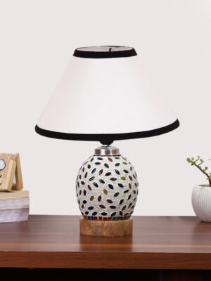 Ambika Home White & Black Cotton Mosaic Glass Table Lamp | Decorative Bedside Lamp for Bedroom, Living Room, Hall, Hotel, Café, Restaurant, Office & Study Room | E27 Compatible