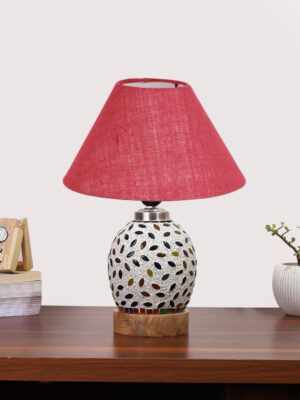Ambika Home Pink Jute Mosaic Glass Table Lamp | Decorative Bedside Lamp for Bedroom, Living Room, Hall, Hotel, Café, Restaurant, Office & Study Room | E27 Compatible