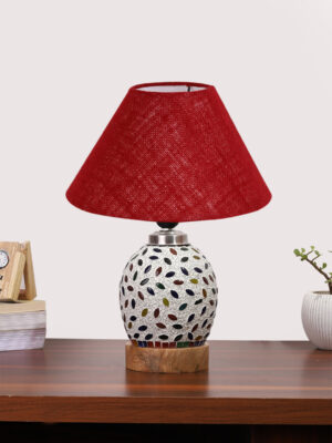 Ambika Home Maroon Jute Mosaic Glass Table Lamp | Decorative Bedside Lamp for Bedroom, Living Room, Hall, Hotel, Café, Restaurant, Office & Study Room | E27 Compatible