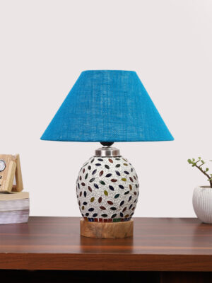Ambika Home Turquoise Jute Mosaic Glass Table Lamp | Decorative Bedside Lamp for Bedroom, Living Room, Hall, Hotel, Café, Restaurant, Office & Study Room | E27 Compatible