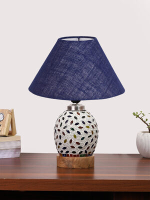 Ambika Home Blue Jute Mosaic Glass Table Lamp | Decorative Bedside Lamp for Bedroom, Living Room, Hall, Hotel, Café, Restaurant, Office & Study Room | E27 Compatible