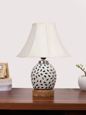 Ambika Home off-white Cotton Mosaic Glass Table Lamp | Decorative Bedside Lamp for Bedroom, Living Room, Hall, Hotel, Café, Restaurant, Office & Study Room | E27 Compatible