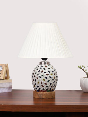 Ambika Home off-white Cotton Mosaic Glass Table Lamp | Decorative Bedside Lamp for Bedroom, Living Room, Hall, Hotel, Café, Restaurant, Office & Study Room | E27 Compatible