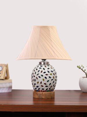 Ambika Home off-white Cotton Mosaic Glass Table Lamp | Decorative Bedside Lamp for Bedroom, Living Room, Hall, Hotel, Café, Restaurant, Office & Study Room | E27 Compatible