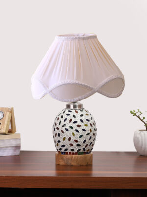 Ambika Home off-white Cotton Mosaic Glass Table Lamp | Decorative Bedside Lamp for Bedroom, Living Room, Hall, Hotel, Café, Restaurant, Office & Study Room | E27 Compatible