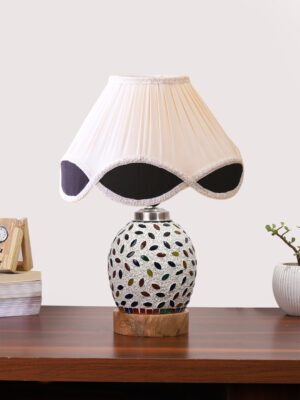 Ambika Home off-white Cotton Mosaic Glass Table Lamp | Decorative Bedside Lamp for Bedroom, Living Room, Hall, Hotel, Café, Restaurant, Office & Study Room | E27 Compatible
