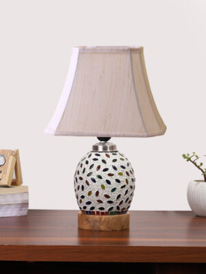 Ambika Home off-white Jute Mosaic Glass Table Lamp | Decorative Bedside Lamp for Bedroom, Living Room, Hall, Hotel, Café, Restaurant, Office & Study Room | E27 Compatible