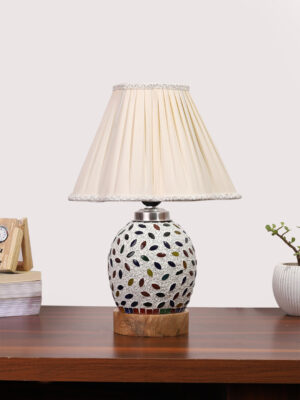 Ambika Home off-white Cotton Mosaic Glass Table Lamp | Decorative Bedside Lamp for Bedroom, Living Room, Hall, Hotel, Café, Restaurant, Office & Study Room | E27 Compatible