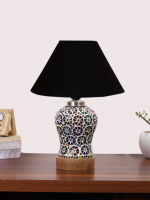 Ambika Home Black Cotton Mosaic Glass Table Lamp | Decorative Bedside Lamp for Bedroom, Living Room, Hall, Hotel, Café, Restaurant, Office & Study Room | E27 Compatible