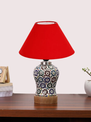 Ambika Home Red Cotton Mosaic Glass Table Lamp | Decorative Bedside Lamp for Bedroom, Living Room, Hall, Hotel, Café, Restaurant, Office & Study Room | E27 Compatible
