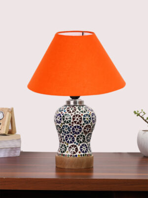Ambika Home Orange Cotton Mosaic Glass Table Lamp | Decorative Bedside Lamp for Bedroom, Living Room, Hall, Hotel, Café, Restaurant, Office & Study Room | E27 Compatible