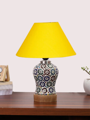 Ambika Home Yellow Cotton Mosaic Glass Table Lamp | Decorative Bedside Lamp for Bedroom, Living Room, Hall, Hotel, Café, Restaurant, Office & Study Room | E27 Compatible