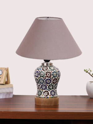 Ambika Home Grey Cotton Mosaic Glass Table Lamp | Decorative Bedside Lamp for Bedroom, Living Room, Hall, Hotel, Café, Restaurant, Office & Study Room | E27 Compatible