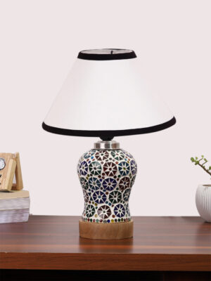 Ambika Home White & Black Cotton Mosaic Glass Table Lamp | Decorative Bedside Lamp for Bedroom, Living Room, Hall, Hotel, Café, Restaurant, Office & Study Room | E27 Compatible