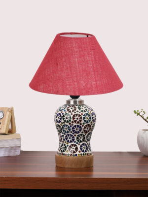 Ambika Home Pink Jute Mosaic Glass Table Lamp | Decorative Bedside Lamp for Bedroom, Living Room, Hall, Hotel, Café, Restaurant, Office & Study Room | E27 Compatible