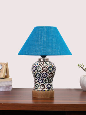 Ambika Home Turquoise Jute Mosaic Glass Table Lamp | Decorative Bedside Lamp for Bedroom, Living Room, Hall, Hotel, Café, Restaurant, Office & Study Room | E27 Compatible
