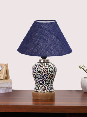 Ambika Home Blue Jute Mosaic Glass Table Lamp | Decorative Bedside Lamp for Bedroom, Living Room, Hall, Hotel, Café, Restaurant, Office & Study Room | E27 Compatible