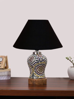 Ambika Home Black Cotton Mosaic Glass Table Lamp | Decorative Bedside Lamp for Bedroom, Living Room, Hall, Hotel, Café, Restaurant, Office & Study Room | E27 Compatible