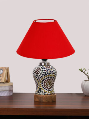 Ambika Home Red Cotton Mosaic Glass Table Lamp | Decorative Bedside Lamp for Bedroom, Living Room, Hall, Hotel, Café, Restaurant, Office & Study Room | E27 Compatible