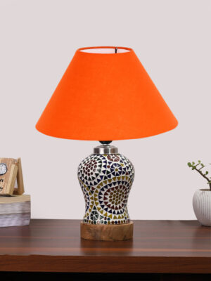 Ambika Home Orange Cotton Mosaic Glass Table Lamp | Decorative Bedside Lamp for Bedroom, Living Room, Hall, Hotel, Café, Restaurant, Office & Study Room | E27 Compatible