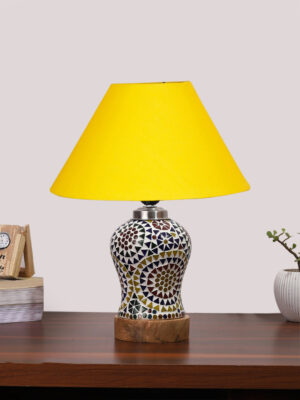 Ambika Home Yellow Cotton Mosaic Glass Table Lamp | Decorative Bedside Lamp for Bedroom, Living Room, Hall, Hotel, Café, Restaurant, Office & Study Room | E27 Compatible