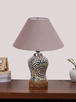 Ambika Home Grey Cotton Mosaic Glass Table Lamp | Decorative Bedside Lamp for Bedroom, Living Room, Hall, Hotel, Café, Restaurant, Office & Study Room | E27 Compatible