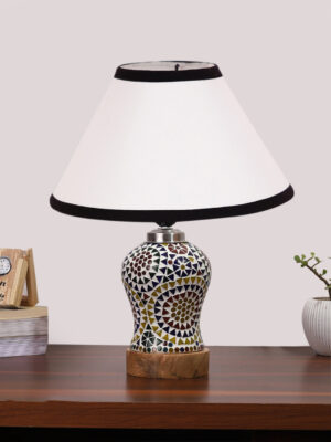 Ambika Home White & Black Cotton Mosaic Glass Table Lamp | Decorative Bedside Lamp for Bedroom, Living Room, Hall, Hotel, Café, Restaurant, Office & Study Room | E27 Compatible