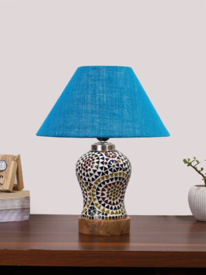 Ambika Home Turquoise Jute Mosaic Glass Table Lamp | Decorative Bedside Lamp for Bedroom, Living Room, Hall, Hotel, Café, Restaurant, Office & Study Room | E27 Compatible