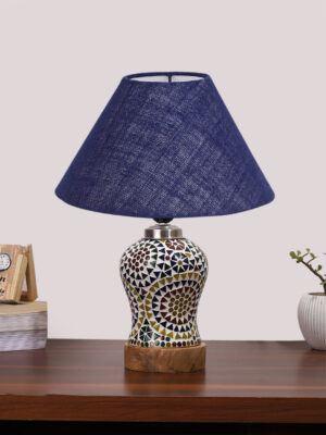 Ambika Home Blue Jute Mosaic Glass Table Lamp | Decorative Bedside Lamp for Bedroom, Living Room, Hall, Hotel, Café, Restaurant, Office & Study Room | E27 Compatible