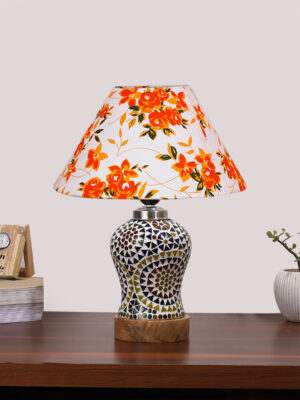 Ambika Home Multicolor Cotton Mosaic Glass Table Lamp | Decorative Bedside Lamp for Bedroom, Living Room, Hall, Hotel, Café, Restaurant, Office & Study Room | E27 Compatible