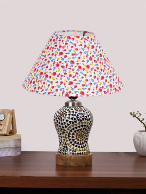 Ambika Home Multicolor Cotton Mosaic Glass Table Lamp | Decorative Bedside Lamp for Bedroom, Living Room, Hall, Hotel, Café, Restaurant, Office & Study Room | E27 Compatible