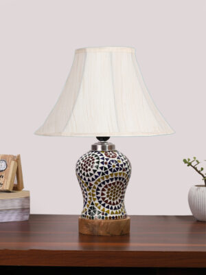 Ambika Home off-white Cotton Mosaic Glass Table Lamp | Decorative Bedside Lamp for Bedroom, Living Room, Hall, Hotel, Café, Restaurant, Office & Study Room | E27 Compatible