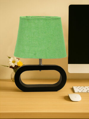 Ambika Home Green Jute Oval Table Lamp with Black Wood Base | Bedside, Living Room & Study Lamp | E27 Compatible