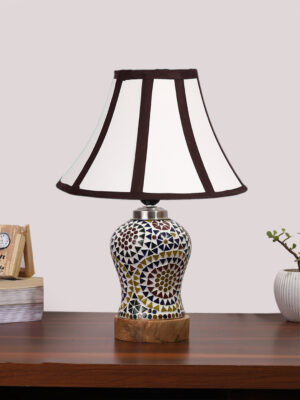 Ambika Home Multicolor Cotton Mosaic Glass Table Lamp | Decorative Bedside Lamp for Bedroom, Living Room, Hall, Hotel, Café, Restaurant, Office & Study Room | E27 Compatible