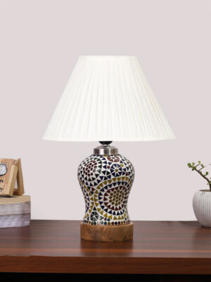 Ambika Home off-white Cotton Mosaic Glass Table Lamp | Decorative Bedside Lamp for Bedroom, Living Room, Hall, Hotel, Café, Restaurant, Office & Study Room | E27 Compatible