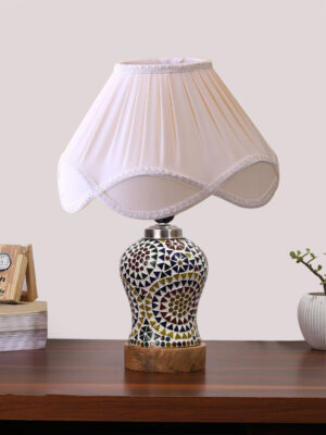 Ambika Home off-white Cotton Mosaic Glass Table Lamp | Decorative Bedside Lamp for Bedroom, Living Room, Hall, Hotel, Café, Restaurant, Office & Study Room | E27 Compatible