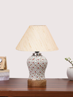 Ambika Home off-white Cotton Mosaic Glass Table Lamp | Decorative Bedside Lamp for Bedroom, Living Room, Hall, Hotel, Café, Restaurant, Office & Study Room | E27 Compatible