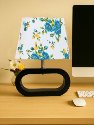 Ambika Home Multicolor cotton Oval Table Lamp with Black Wood Base | Bedside, Living Room & Study Lamp | E27 Compatible