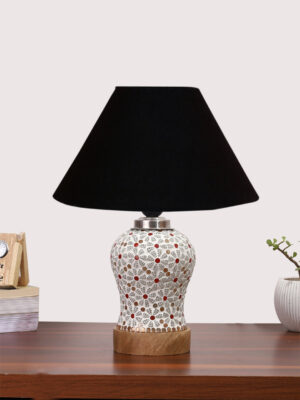 Ambika Home Black Cotton Mosaic Glass Table Lamp | Decorative Bedside Lamp for Bedroom, Living Room, Hall, Hotel, Café, Restaurant, Office & Study Room | E27 Compatible