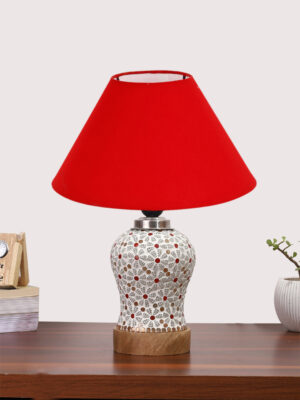 Ambika Home Red Cotton Mosaic Glass Table Lamp | Decorative Bedside Lamp for Bedroom, Living Room, Hall, Hotel, Café, Restaurant, Office & Study Room | E27 Compatible