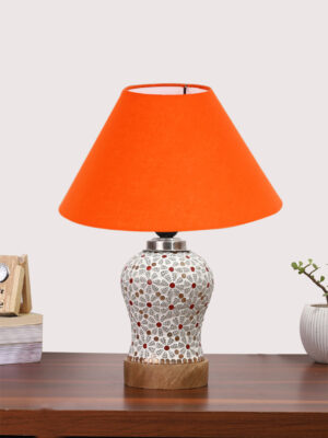 Ambika Home Orange Cotton Mosaic Glass Table Lamp | Decorative Bedside Lamp for Bedroom, Living Room, Hall, Hotel, Café, Restaurant, Office & Study Room | E27 Compatible