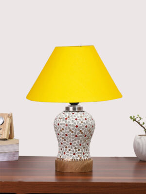 Ambika Home Yellow Cotton Mosaic Glass Table Lamp | Decorative Bedside Lamp for Bedroom, Living Room, Hall, Hotel, Café, Restaurant, Office & Study Room | E27 Compatible