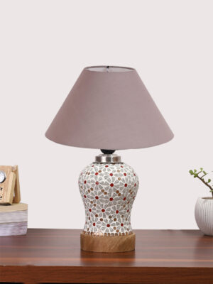 Ambika Home Grey Cotton Mosaic Glass Table Lamp | Decorative Bedside Lamp for Bedroom, Living Room, Hall, Hotel, Café, Restaurant, Office & Study Room | E27 Compatible