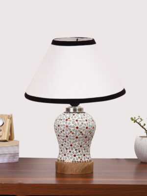 Ambika Home White & Black Cotton Mosaic Glass Table Lamp | Decorative Bedside Lamp for Bedroom, Living Room, Hall, Hotel, Café, Restaurant, Office & Study Room | E27 Compatible
