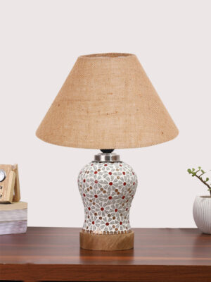 Ambika Home Beige Jute Mosaic Glass Table Lamp | Decorative Bedside Lamp for Bedroom, Living Room, Hall, Hotel, Café, Restaurant, Office & Study Room | E27 Compatible